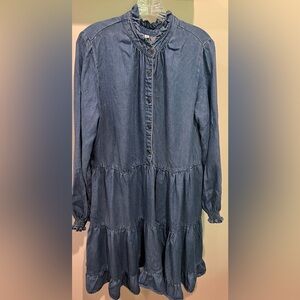 Grace + Karma Long Sleeve Blue Denim Pleated Front Dress Size M